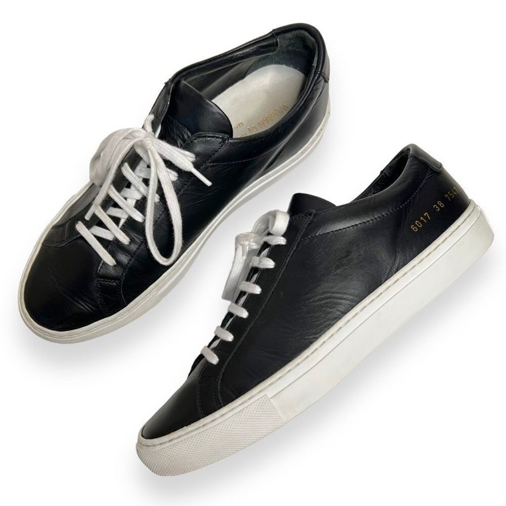 Woman By Common Projects Black Achilles Lace Up Sneakers Leather Size 38
